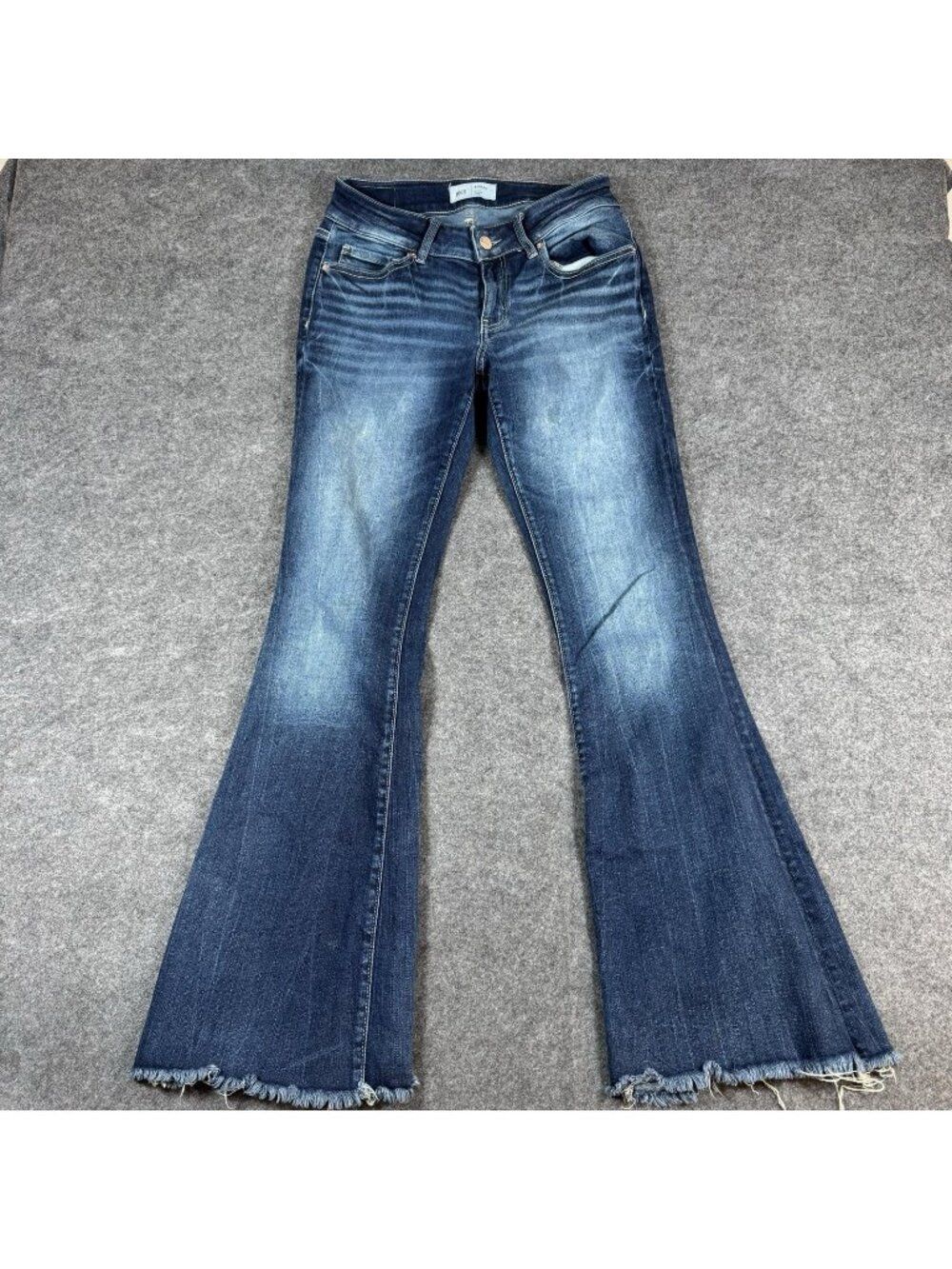 BKE Stella Jeans Womens Size 29x33.5 Blue Low Rise Flare Frayed Hem Stretch